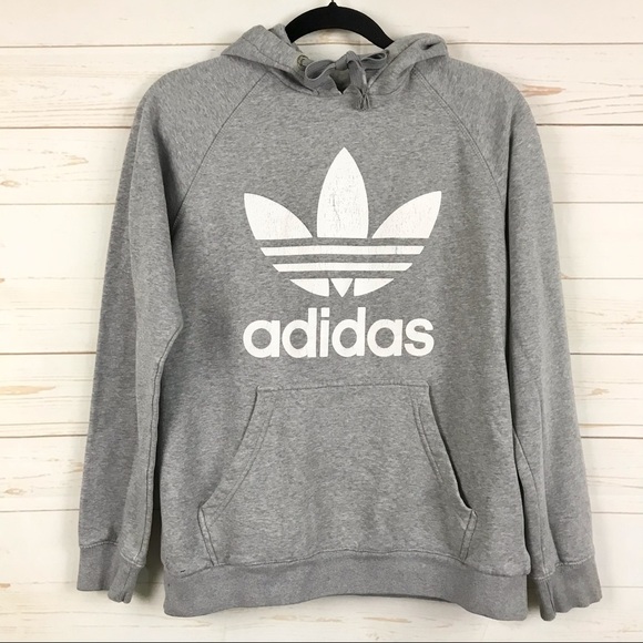 adidas Trefoil Logo Heather Gray Pullover Hoodie - Picture 6 of 14